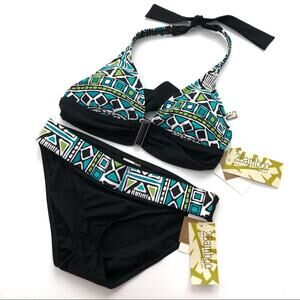 New! 2 Bamboo swimsuit bikini macys swim sz bottom S/M , top 32-34 B/c NWT